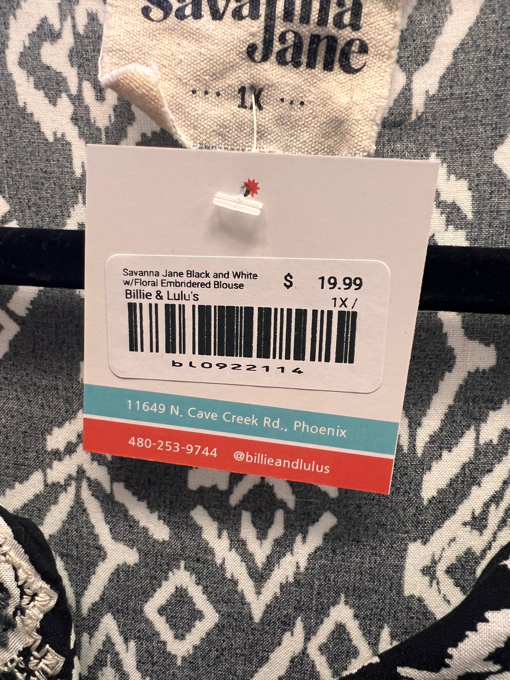 Savanna Jane Black and White w/Floral Embridered Blouse