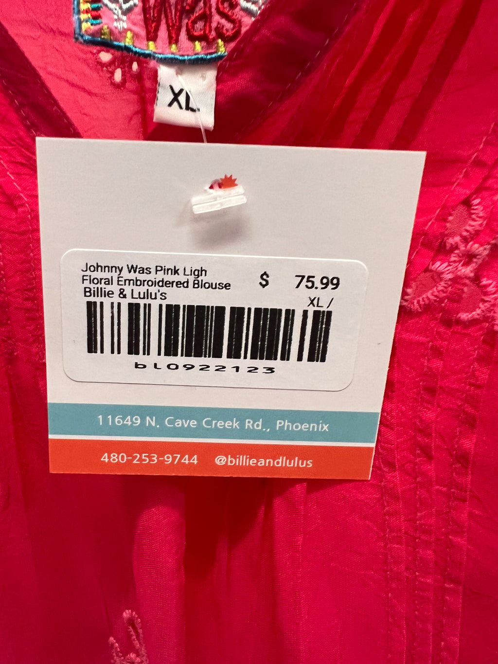 Johnny Was Pink Ligh Floral Embroidered Blouse