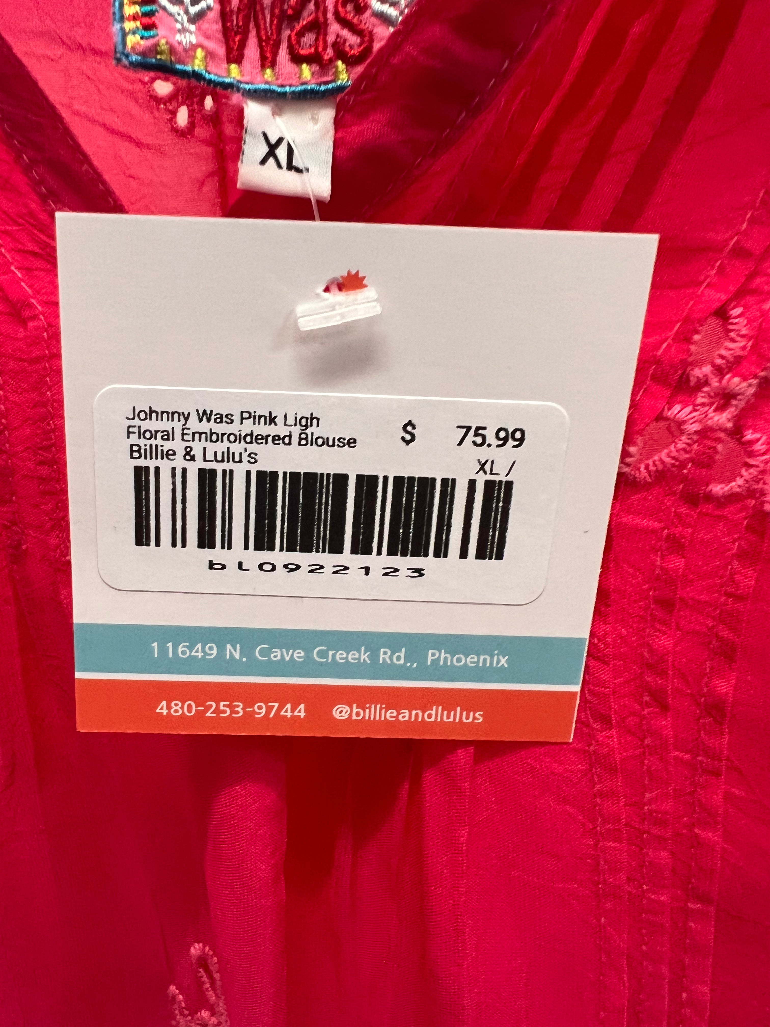 Johnny Was Pink Ligh Floral Embroidered Blouse