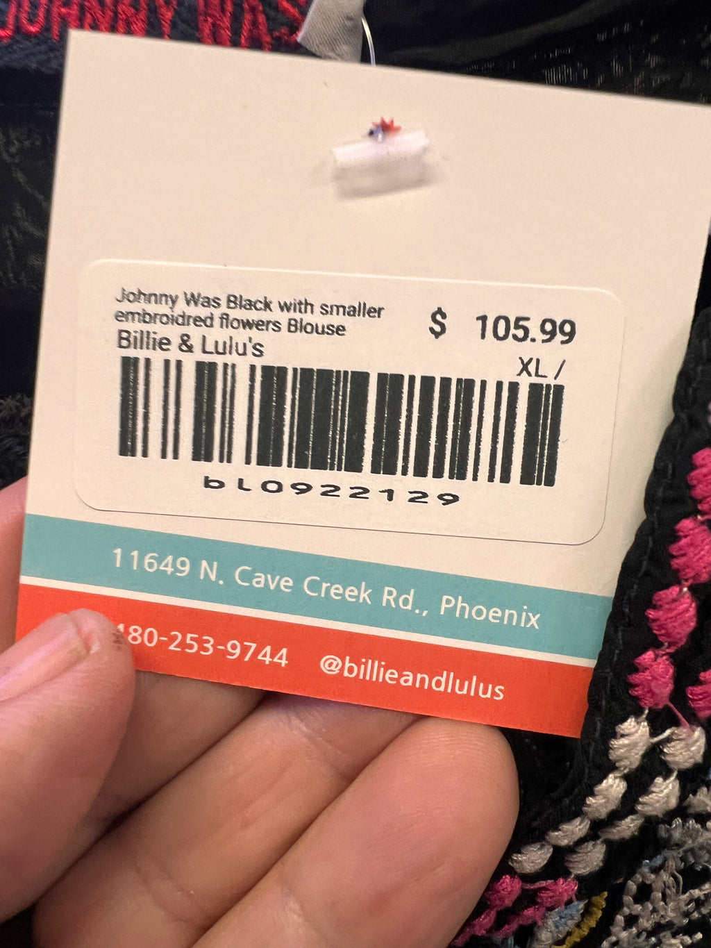 Johnny Was Black with smaller embroidred flowers Blouse