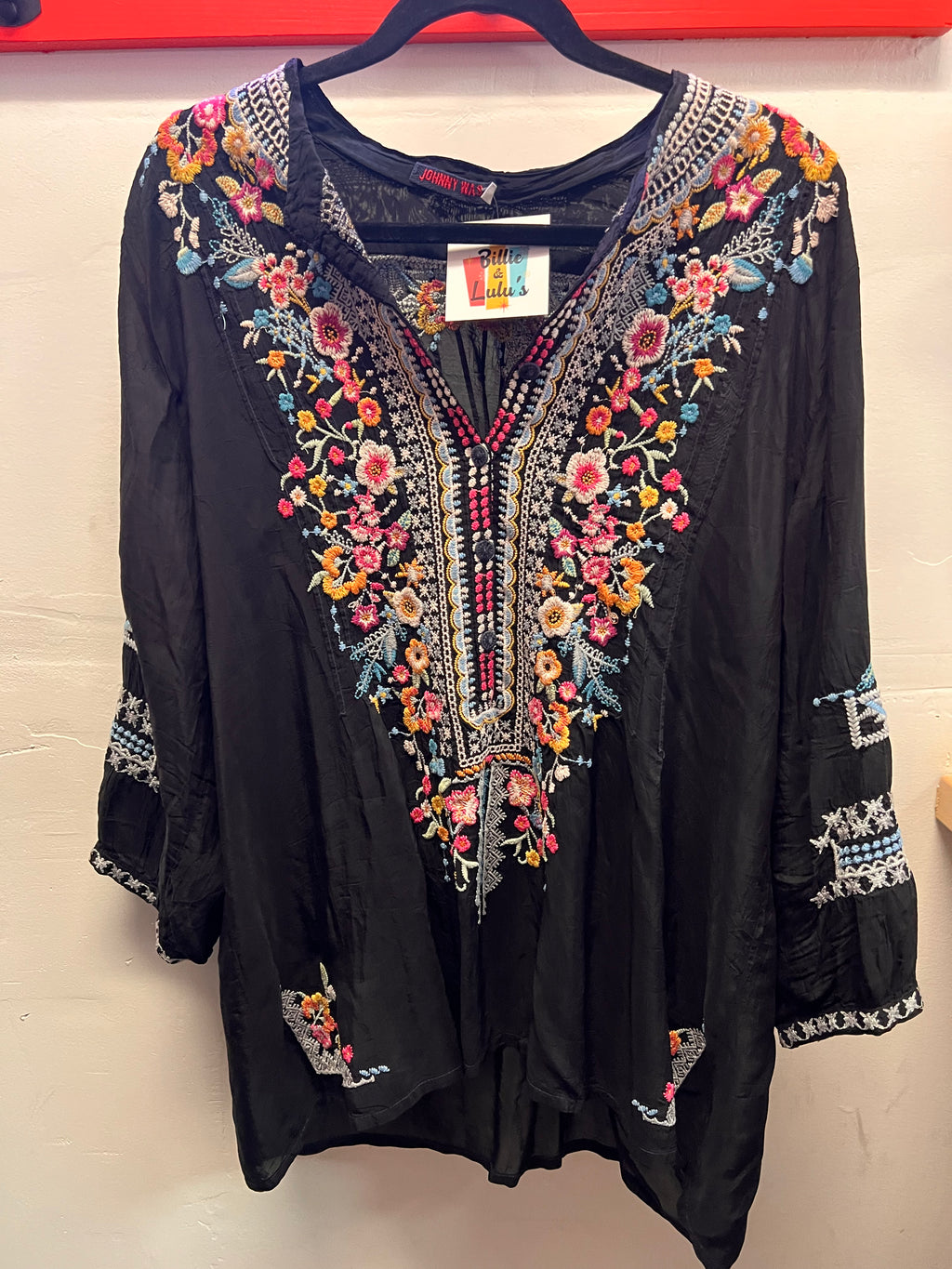 Johnny Was Black with smaller embroidred flowers Blouse