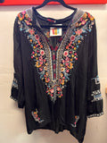 Johnny Was Black with smaller embroidred flowers Blouse