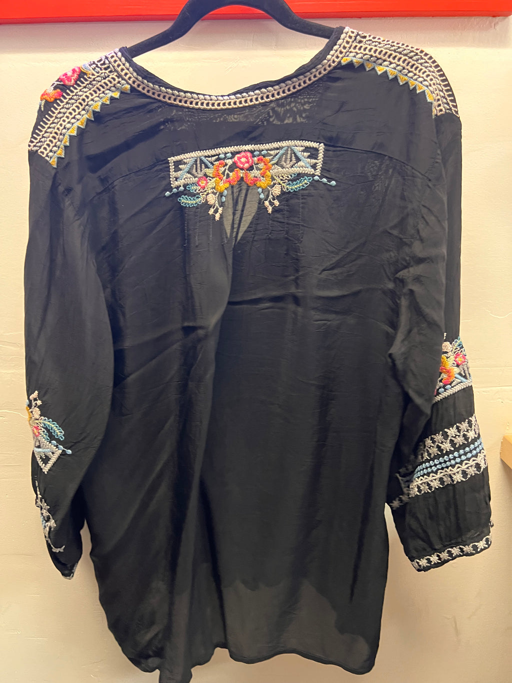 Johnny Was Black with smaller embroidred flowers Blouse