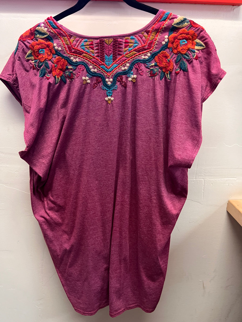 Johnny Was Plum with Floral and Geometric Designs Embroiders Shirt