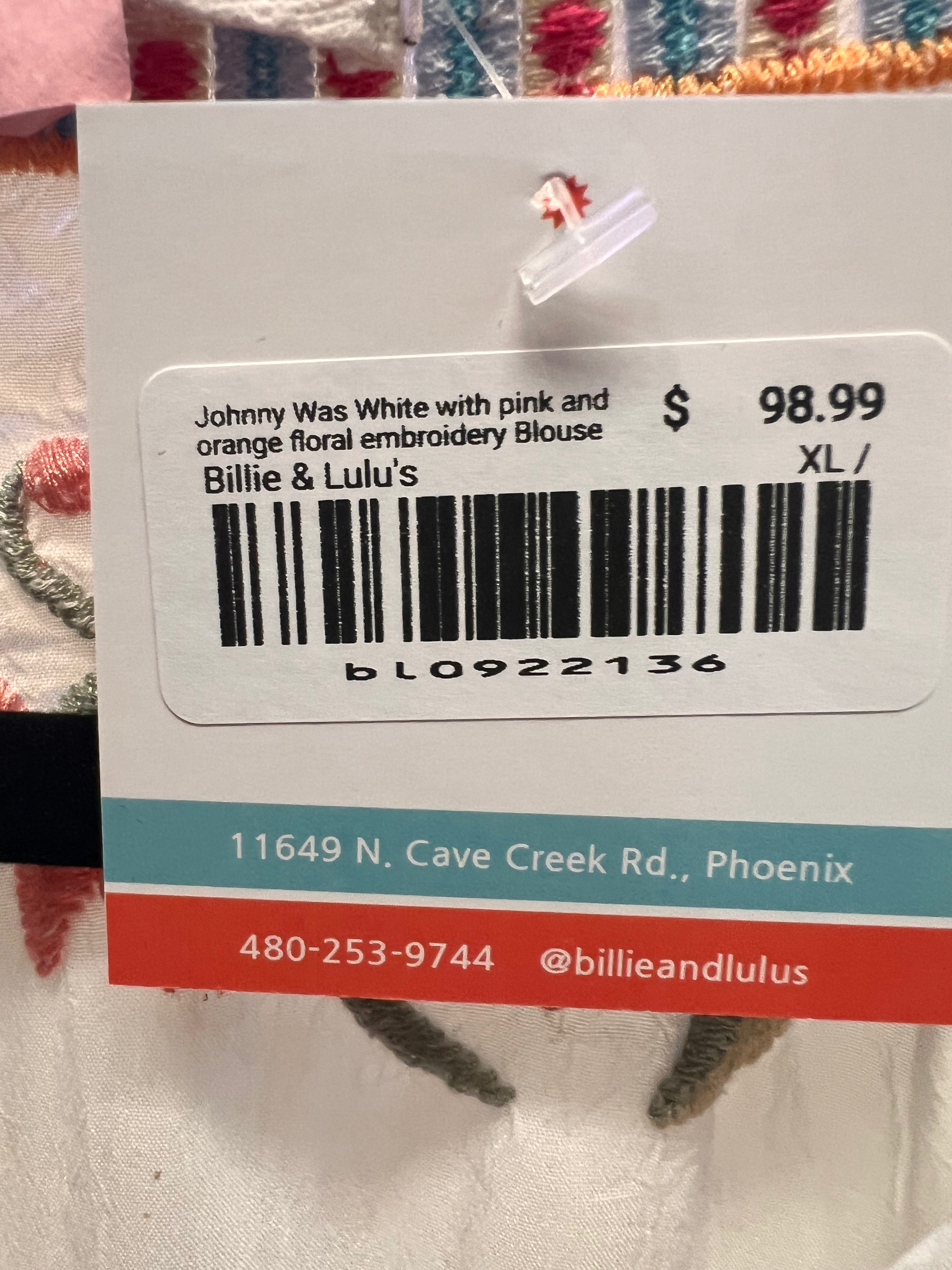 Johnny Was White with pink and orange floral embroidery Blouse