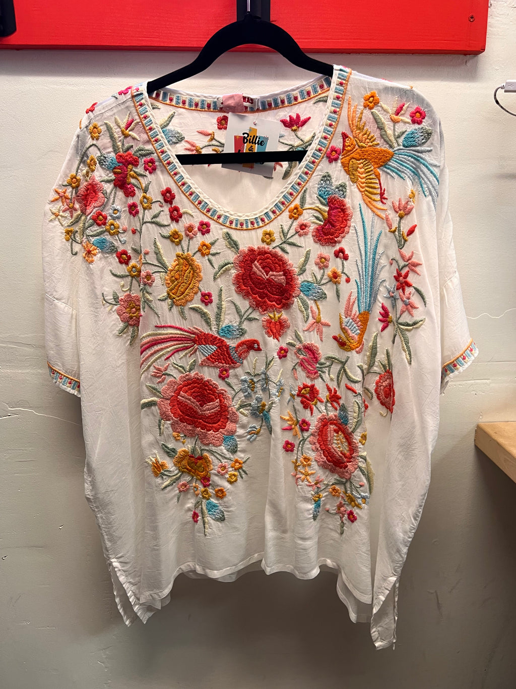 Johnny Was White with pink and orange floral embroidery Blouse