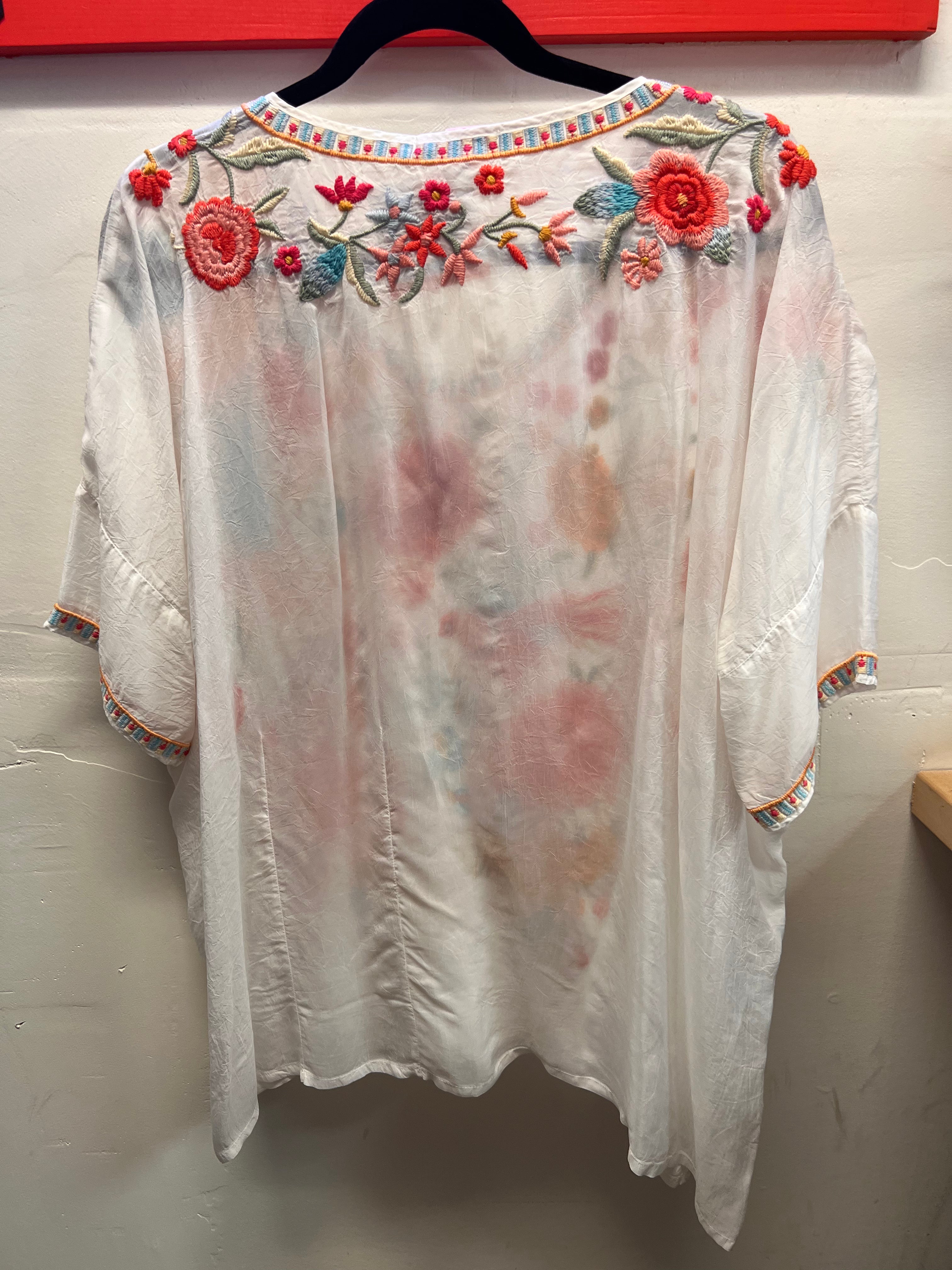 Johnny Was White with pink and orange floral embroidery Blouse