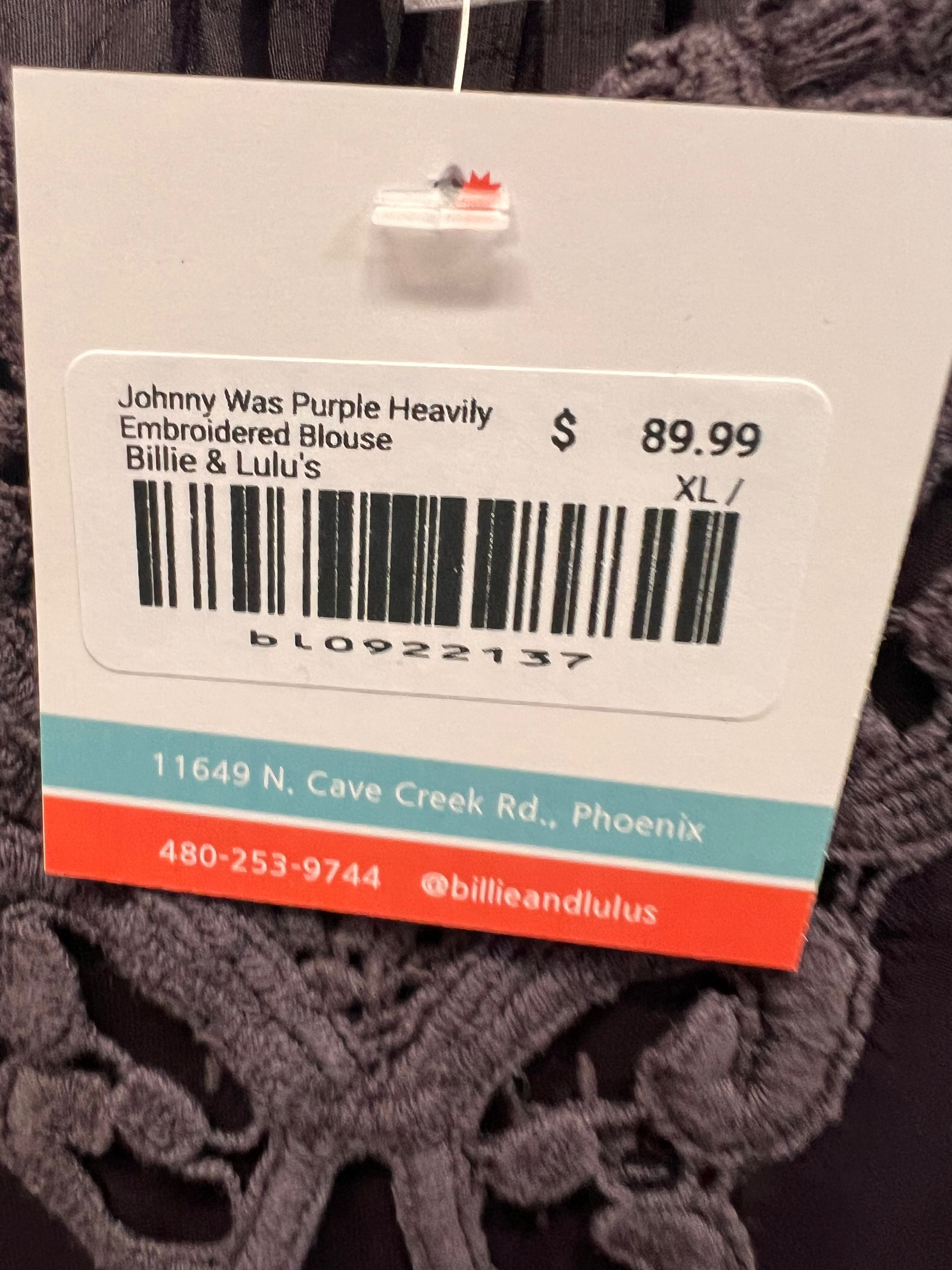 Johnny Was Purple Heavily Embroidered Blouse