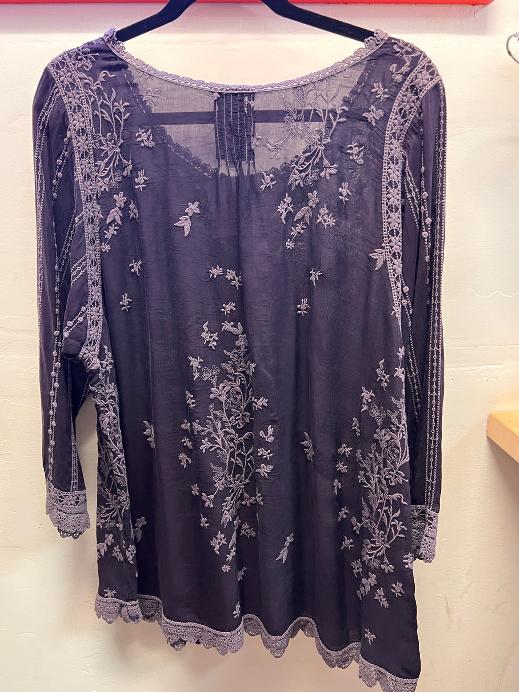 Johnny Was Purple Heavily Embroidered Blouse