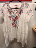 Johnny Was White Sheer Heavily Embroidered Blouse