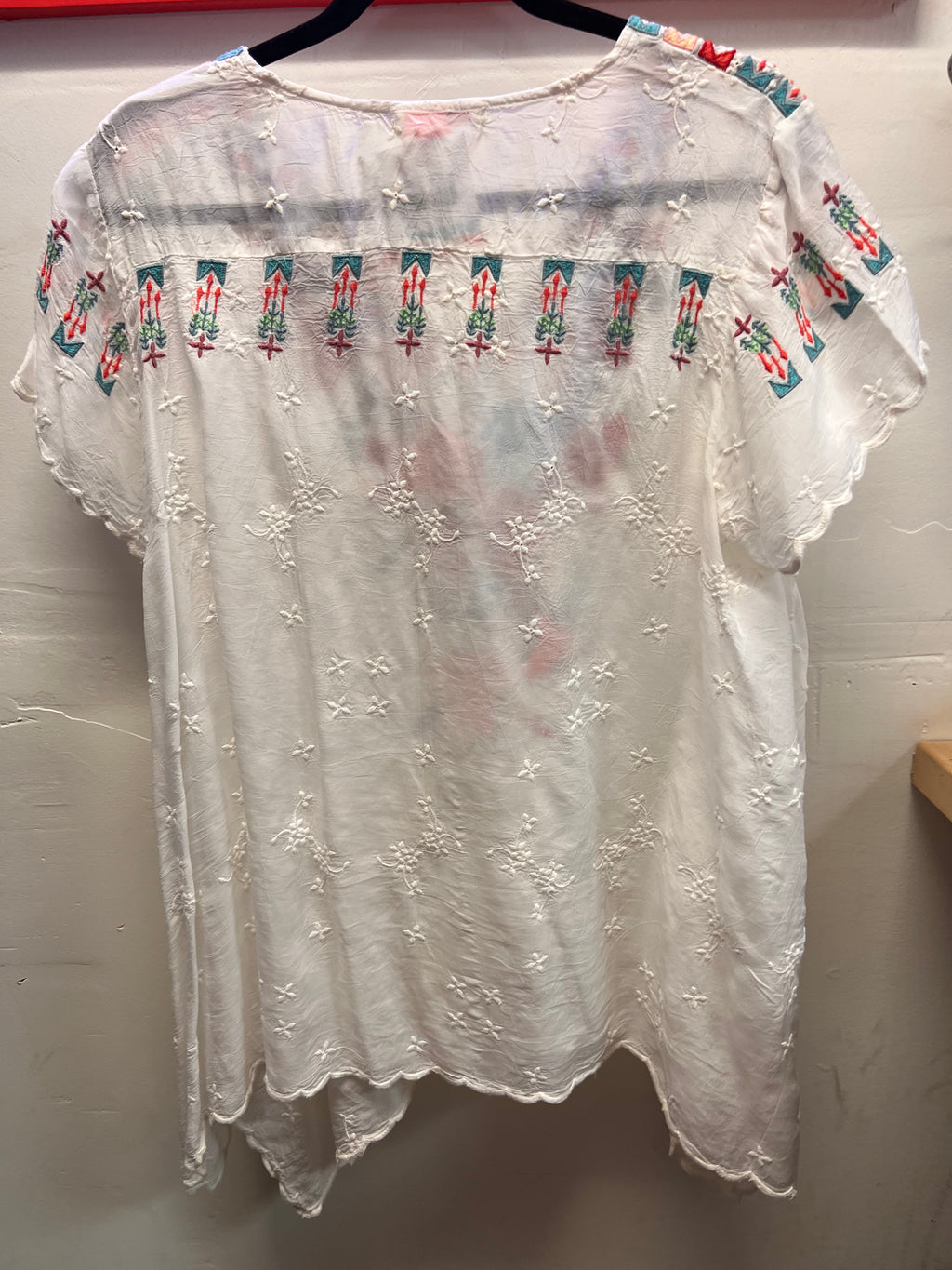 Johnny Was White Sheer Heavily Embroidered Blouse