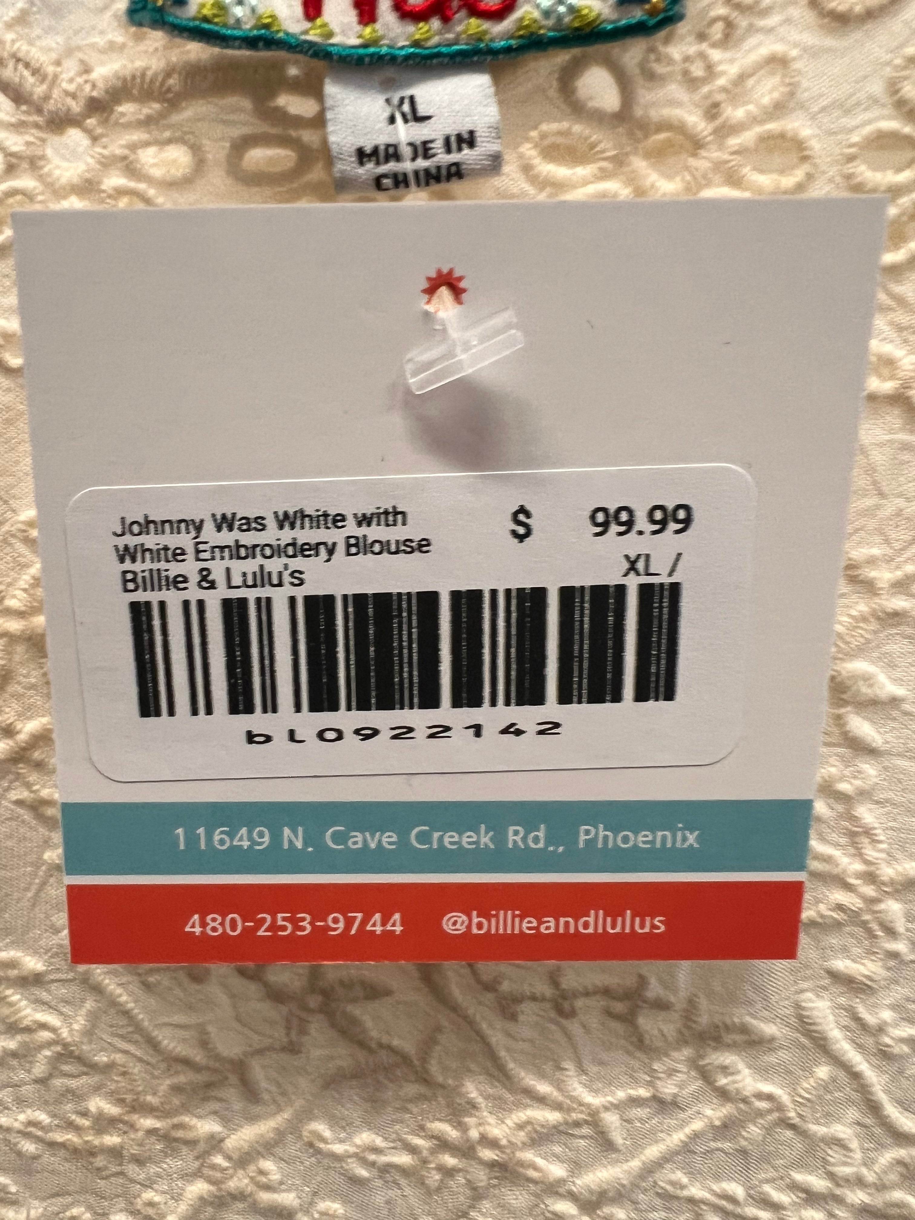 Johnny Was White with White Embroidery Blouse