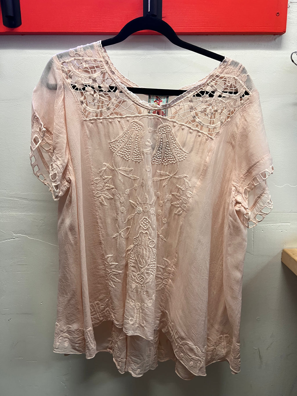 Johnny Was Pink Embroidered and Knit Blouse