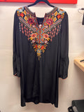 Johnny Was Black Flowing 3/4 Sleeve Embroidered BLouse
