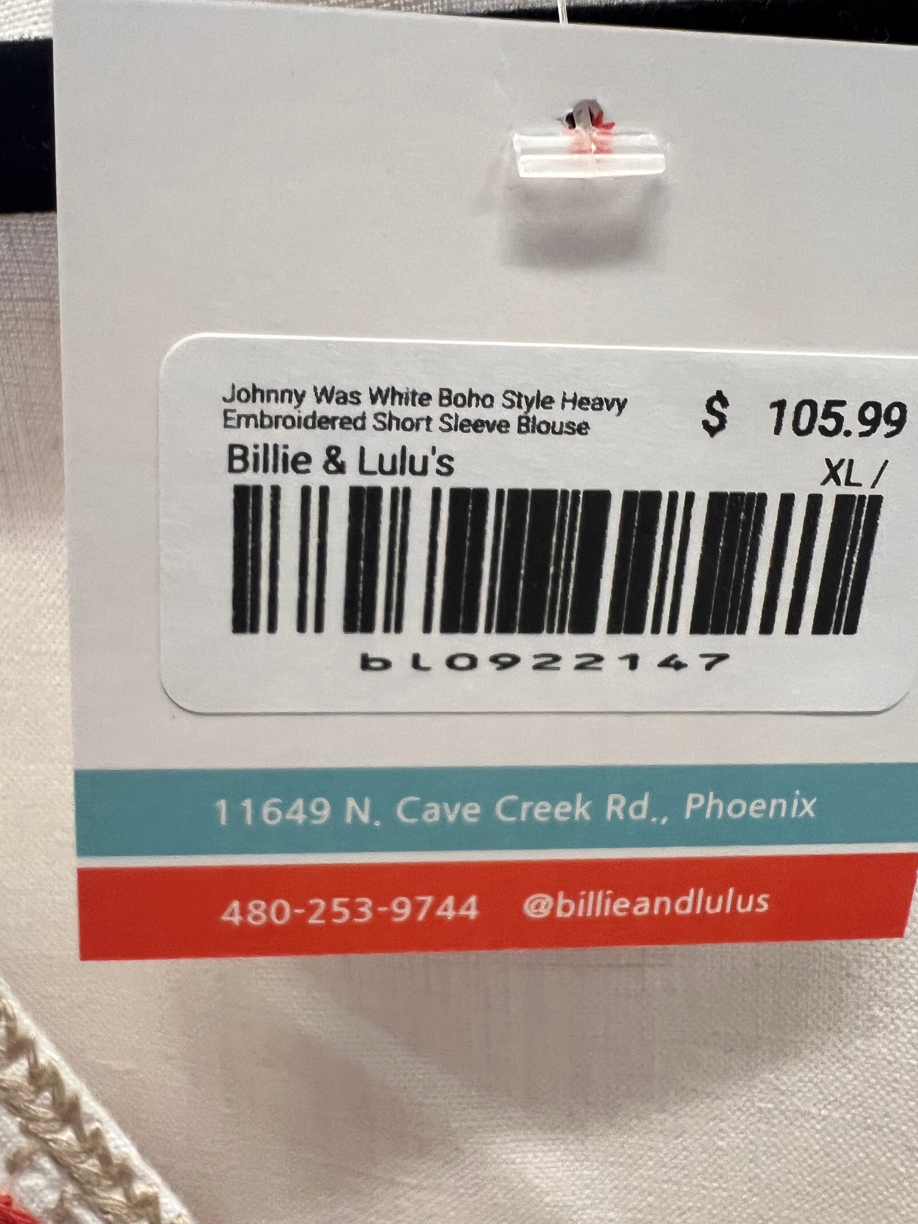 Johnny Was White Boho Style Heavy Embroidered Short Sleeve Blouse