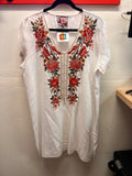 Johnny Was White Boho Style Heavy Embroidered Short Sleeve Blouse