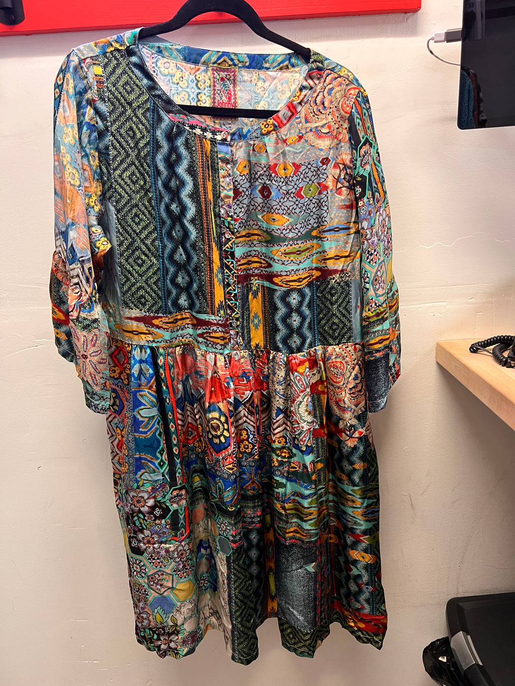 Johnny Was Blue Floral Silky Print Dress