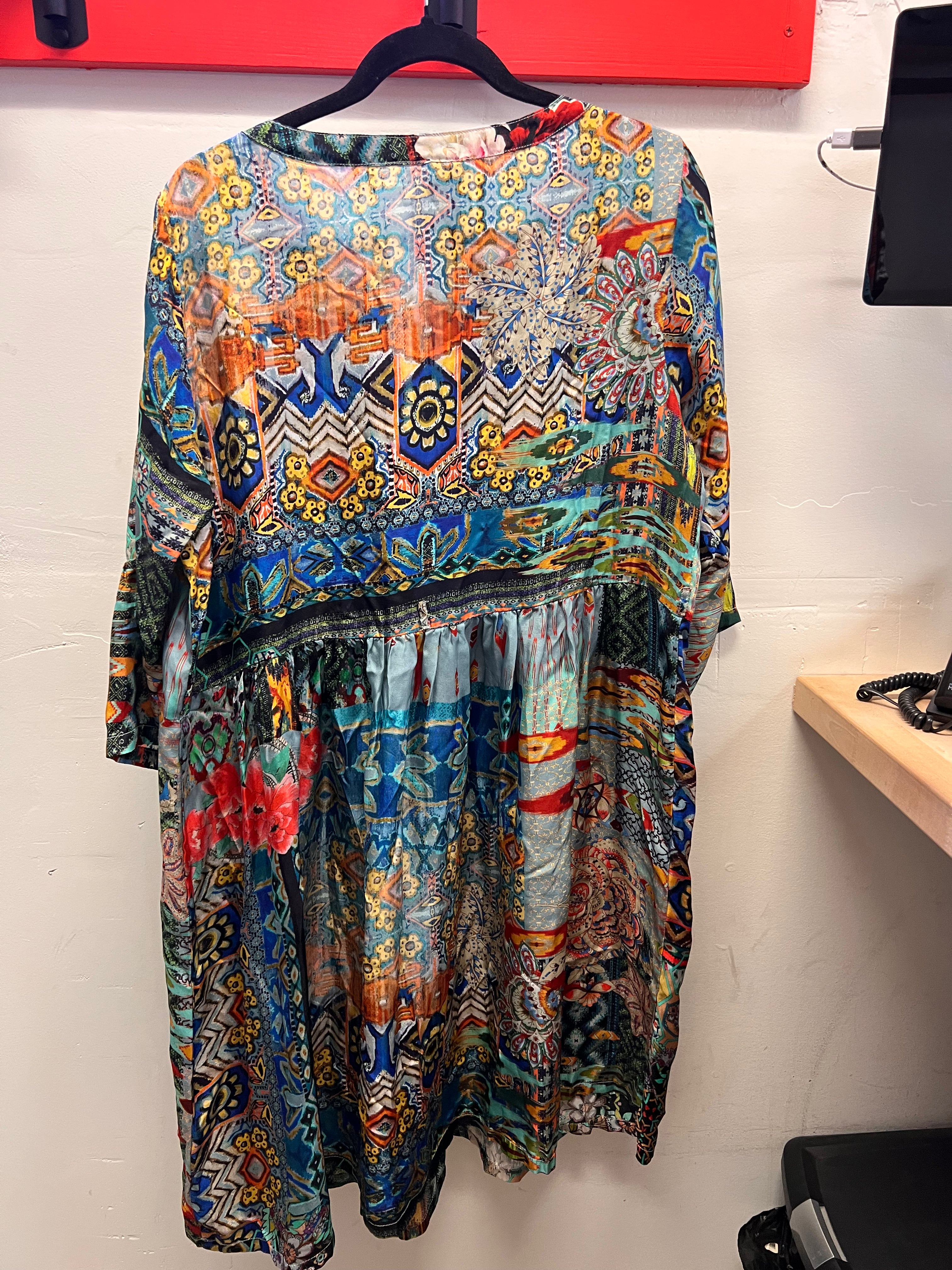 Johnny Was Blue Floral Silky Print Dress