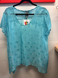 Johnny Was Light Blue Embroidered V-Neck Blouse