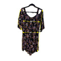 Apt. 9 Black Floral Pattern Strap 3/4 Sleave Short Leg Bodysuit w/Pockets
