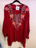 Johnny Was Red Floral Embroidered V-Neck Blouse