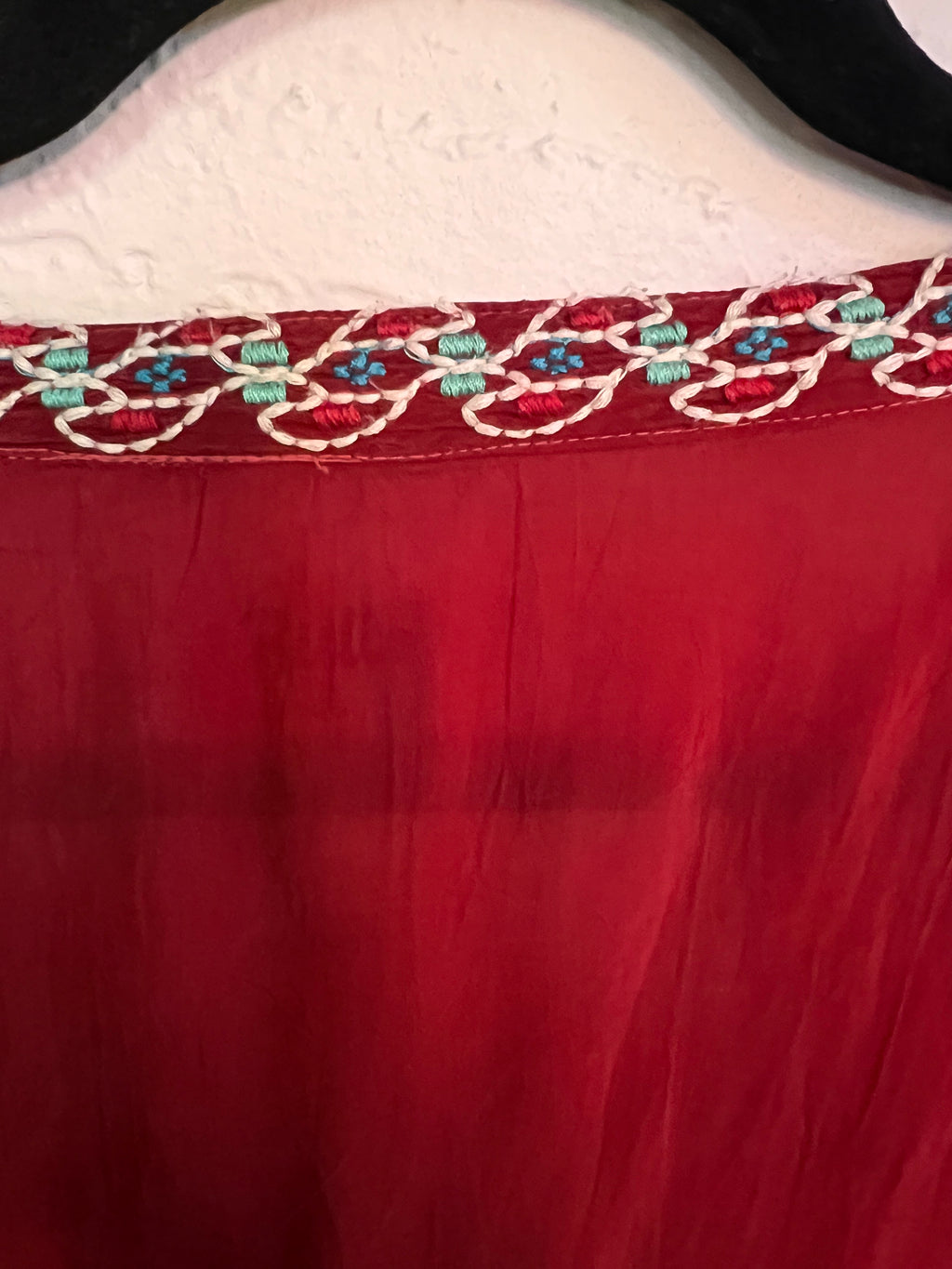 Johnny Was Red Floral Embroidered V-Neck Blouse