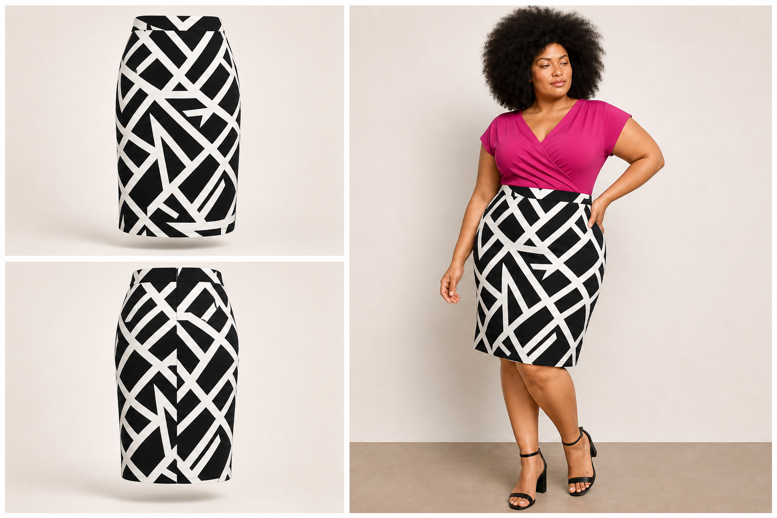 Liz Claiborne Black and White Geometric Stripes Pleated Skirt