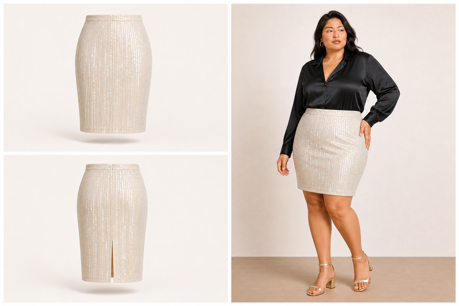 Lane Bryant cream sequin skirt