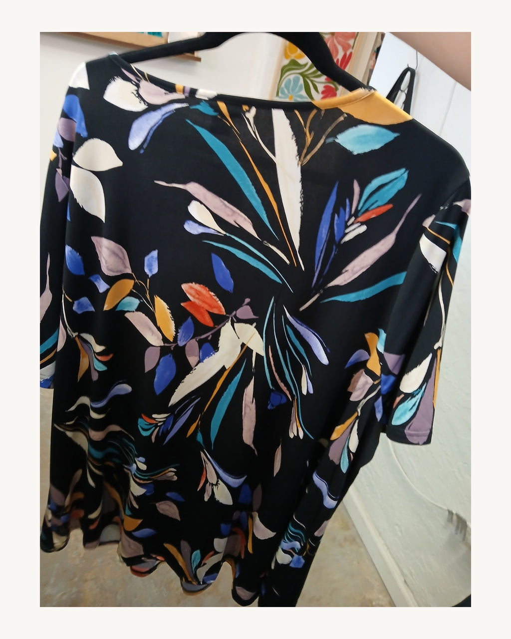 Avenue Black Floral Deep Neck Long Pullover Top