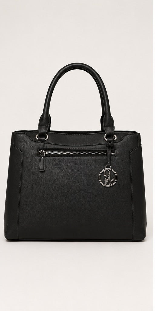 Nine West Black Leather 2 Main Pocket Purse with Handles and Strap