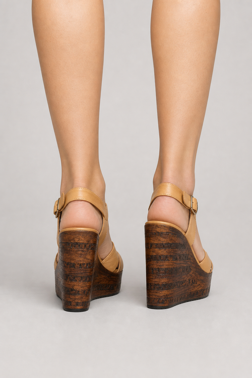 Calisto Tan/Wood Platform Sandals