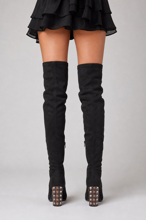 Carol Conrad Black Above the Knee Silver Chunky Heal Boot