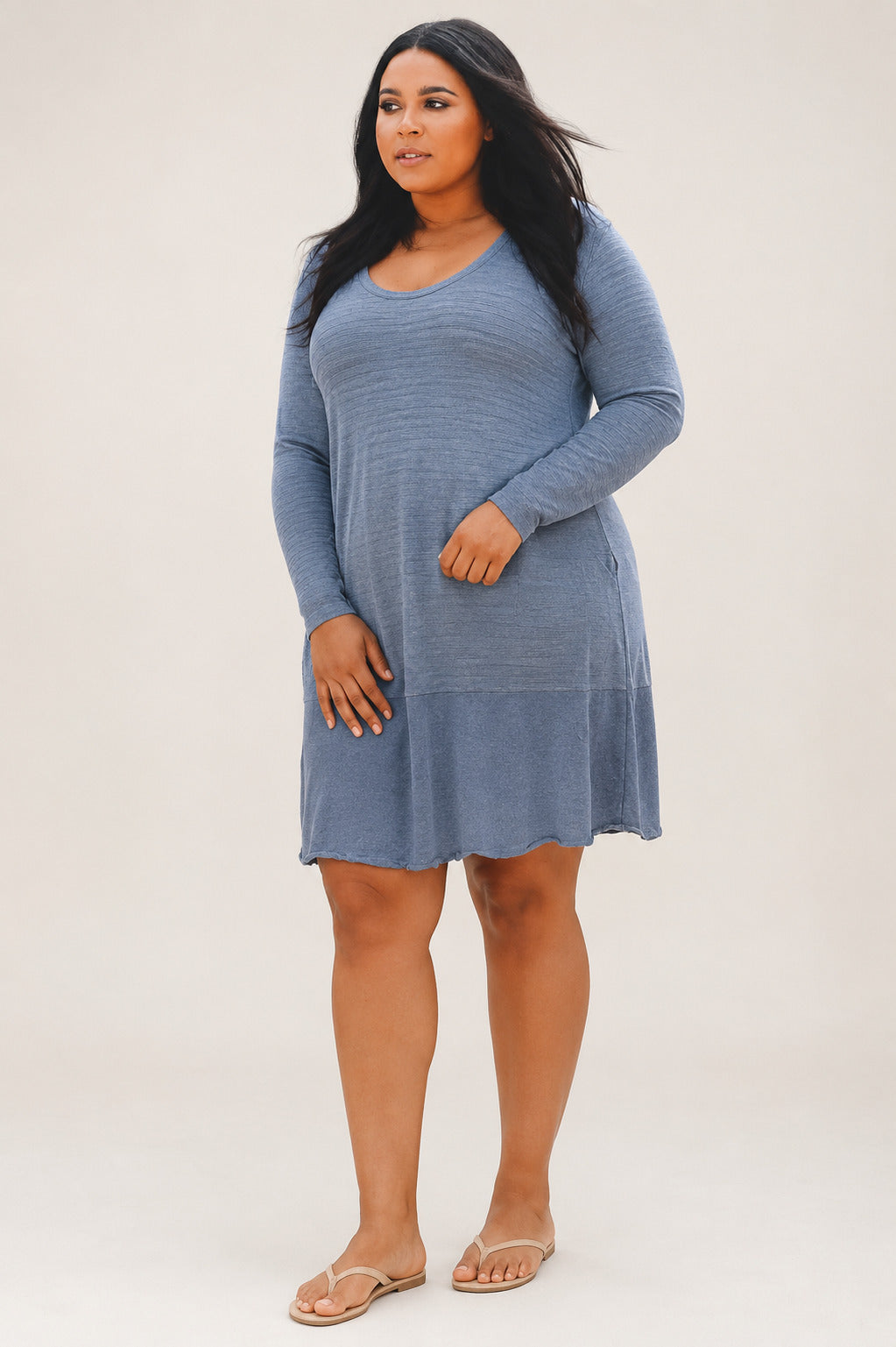 Soft Surroundings Blue Long Sleeve Jersey Dress