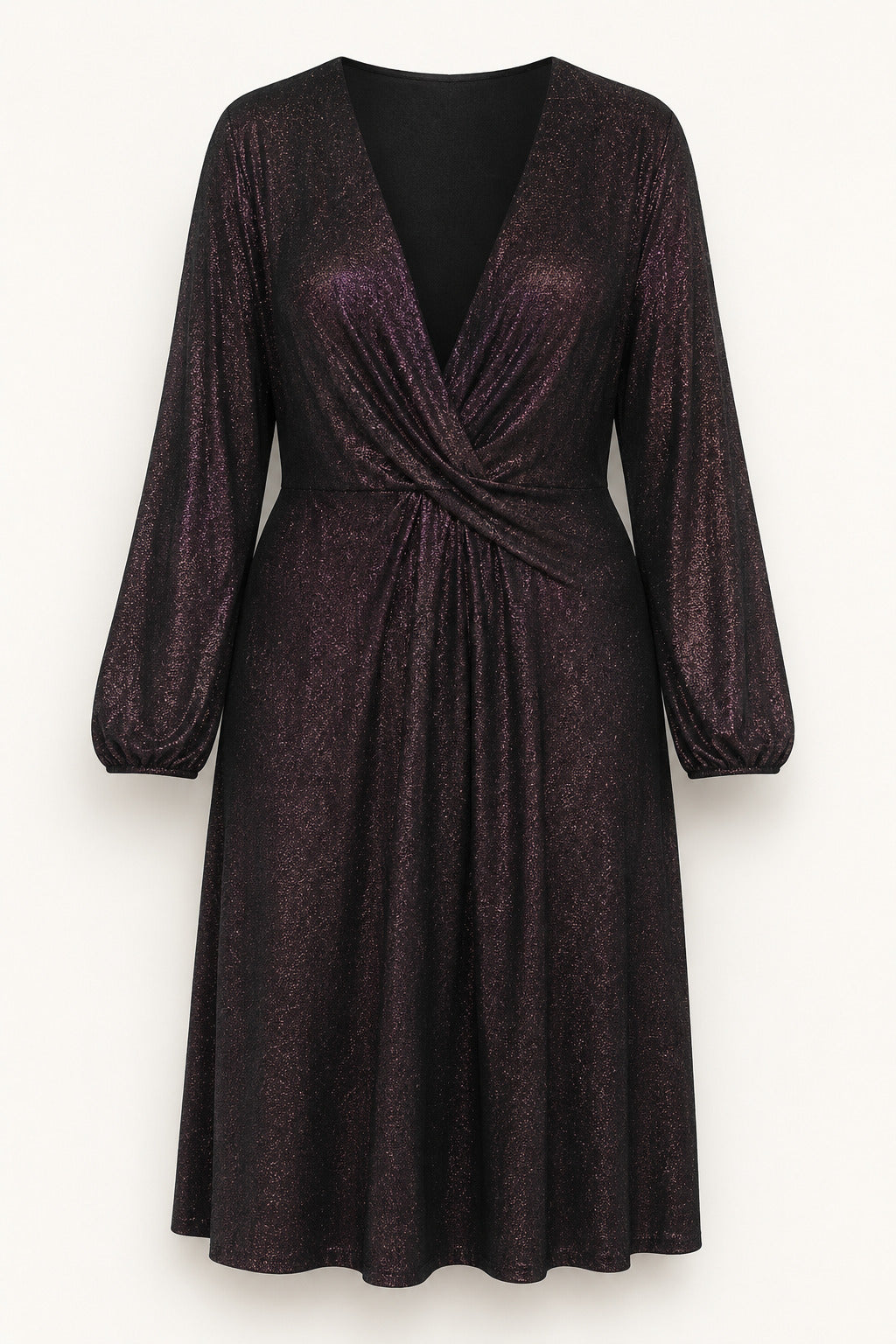 Lane Bryant Purple and Black Deep Neck Midi Formal Dress
