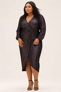 Lane Bryant Purple and Black Deep Neck Midi Formal Dress