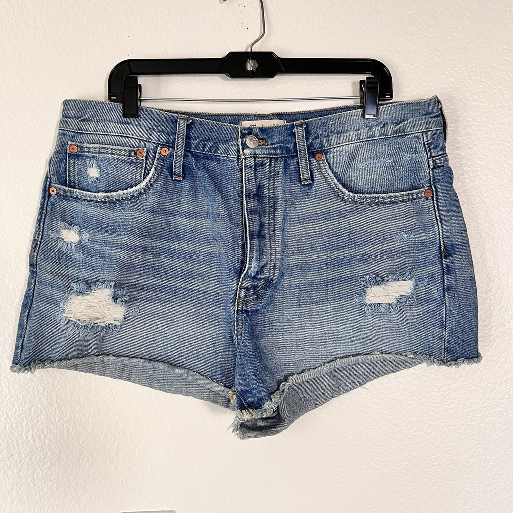Madewell (31) Relaxed Denim Shorts High Rise Cut Off Raw Hem Distressed