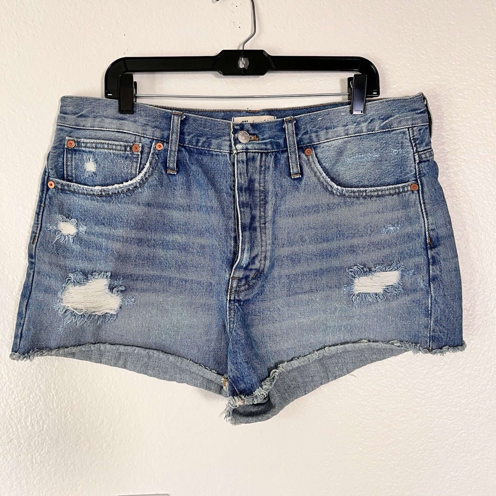 Madewell (31) Relaxed Denim Shorts High Rise Cut Off Raw Hem Distressed